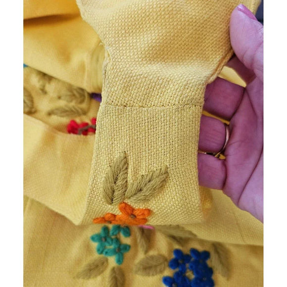 Vtg 70's Phil Rose of California Yellow Embroidered Floral Sheath Dress Sz M - Picture 7 of 8